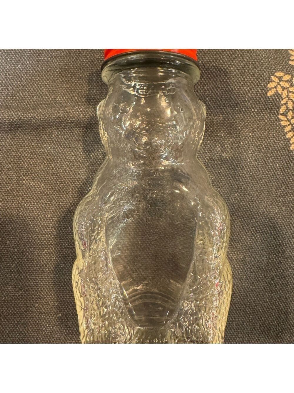Vintage Clear Glass Mr. Bear Jar with Red Lid - Picture 6 of 6